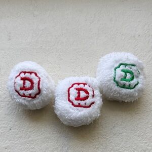 3 White Fuzzy Initial Christmas Snowball Toys